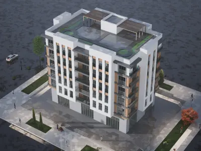 apartment building realistic Low-poly 3D model