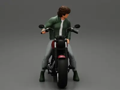 Young man sitting on his motorbike 3D print model