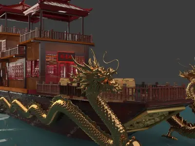 Chinese dragon  house boat   3D model