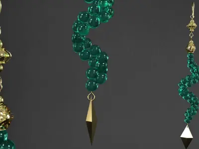 earrings emerald and gold 3D model