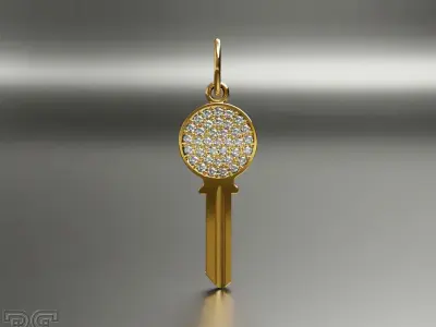 Diamond key from heart luxury necklace pendant 3D print model