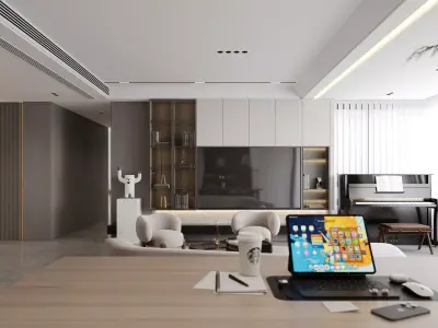 Modern living room dining room interior scenes 349 3D model
