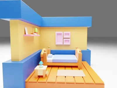 Low Poly Isometric Room Free low-poly 3D model