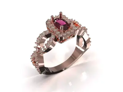 Elegant Rose Gold and Pink Sapphire Ring with Diamonds jr00350 3D print model