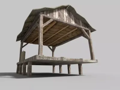 beach wooden hut Low-poly 3D model