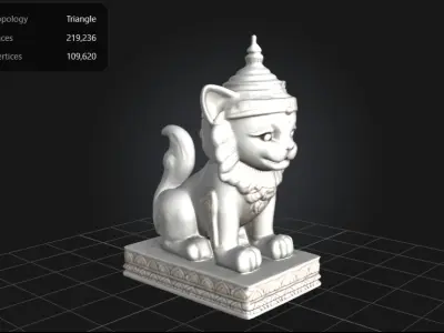 Ceramic Stone guardian lion  Low-poly 3D model