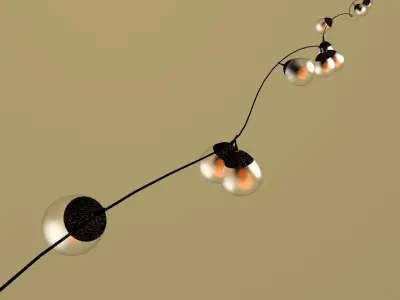 little retro bronze cap light bulbs on black rubber wire 3D model