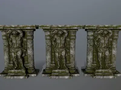 statue 2 stone column with Low-poly 3D model