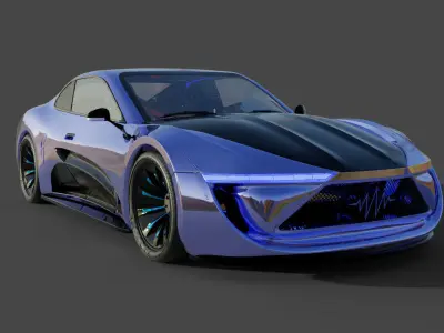 Futuristic black silver and blue concept car 3D model