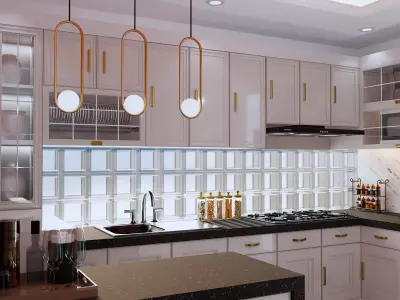 Luxury Kitchen Set design with Mini Bar 3D model