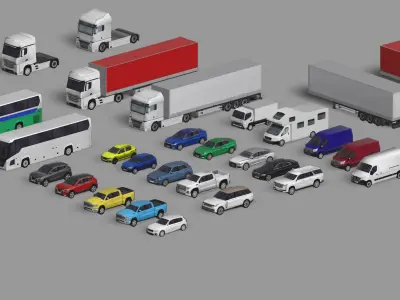 28 Lowpoly Realistic Background Vehicles Low-poly 3D model