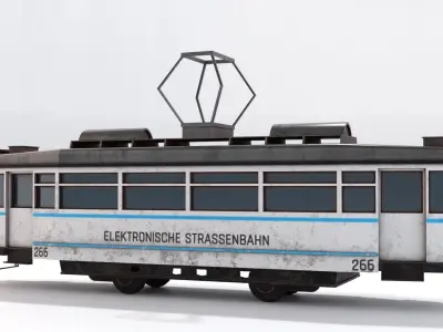 Vintage Tram Street Car PBR Game Ready VR AR low-poly 3d model Low-poly 3D model