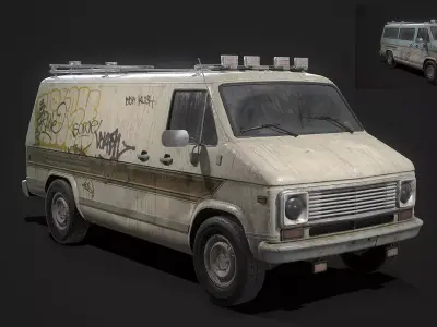 Vintage Van Set PBR Game Ready Low-poly 3D model