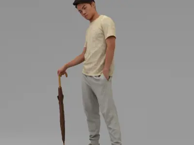 A Strong Young Man Standing With Umbrella  3D model