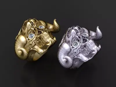 Gold ram skull ring 3D printable model   3D print model