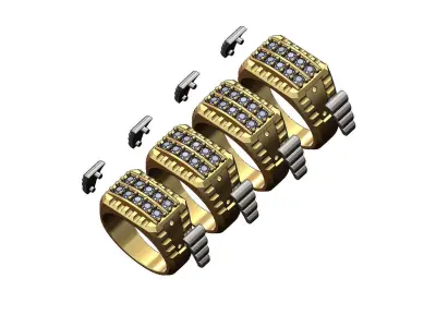 Double row diamond top watch link inserts ring US sizes 7to10 3D print model