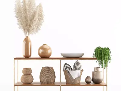 decorative set with pampas and wicker basket 3D model