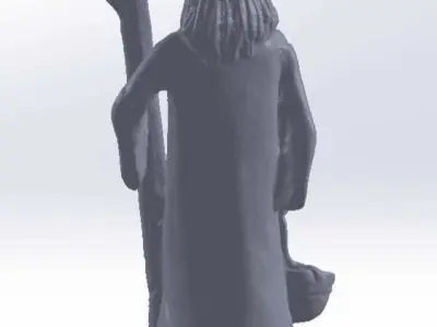 Darwesh 3D statue of wizard holding staff 3D print model