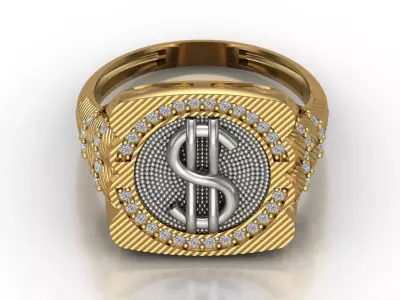 Luxury Dollar Sign Mens Ring With Diamonds Jewelry Gents Rings 3D print model