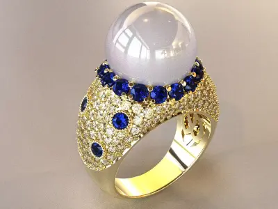 Ring - Pearl and Diamonds 3D print model