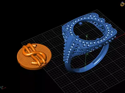 Luxury Dollar Sign Mens Ring With Diamonds Jewelry Gents Rings 3D print model