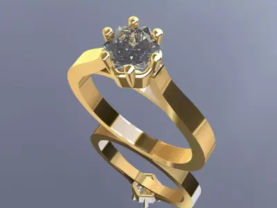 Elegant Solitaire Engagement Ring  STL OBJ 3D print model