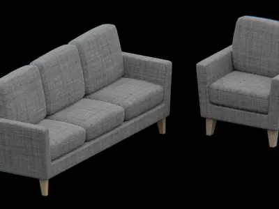Furniture-set sofa and chair Low-poly 3D model