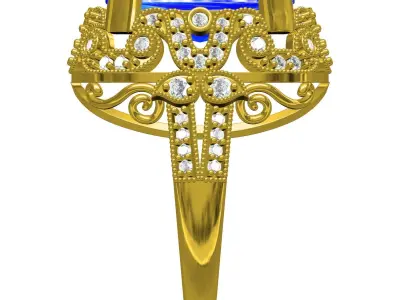 Cushion Cut Stone Art Deco Ring 3D print model