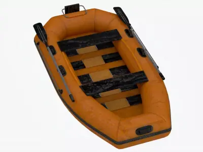 4K Realistic Canoe Lowpoly orange inflatable boat Low-poly 3D model