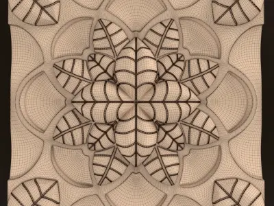 Decorative carving rosette mandala rectangular tiles 3D model