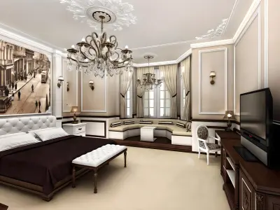 Classic Hotel Room Design Low-poly 3D model