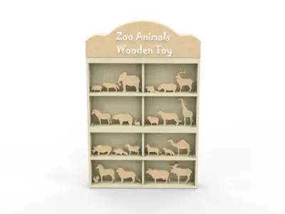 High-Quality Zoo Animal Wild Wooden Toys Low-poly 3D model