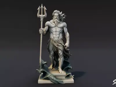 Poseidon Statue Low-poly 3D model