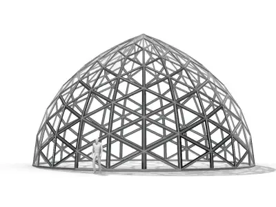 Triangulated Dome Pavilion wireframe structure Glass Panels V3 3D model