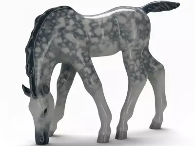 Grazing Dappled Horse Porcelain Figurine Realistic Textures Low-poly 3D model