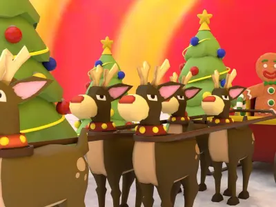 Christmas sleigh With Deers And decoration Low-poly 3D model