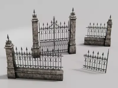 gothic walls - fences- gates - asset pack 3D model