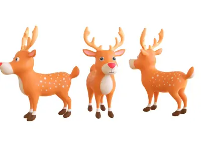 Cartoon Reindeer 2 Cute  Low-poly 3D model