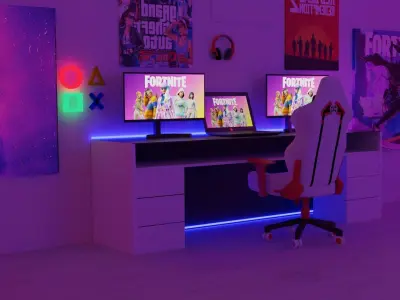 Gaming Bedroom Setup 3D model