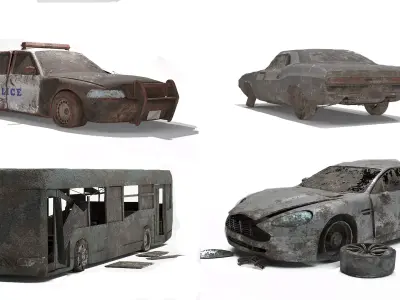Game ready Abandoned damaged ruin wrecked Vehicle car collection 3D model