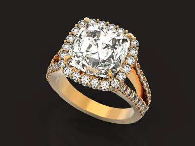 Cushion Cut Split Shank Diamond Halo Engagement Ring 1507 3D print model