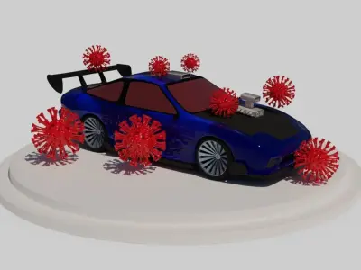 nissan  sx180 3d model surounded by corona virus 3D model