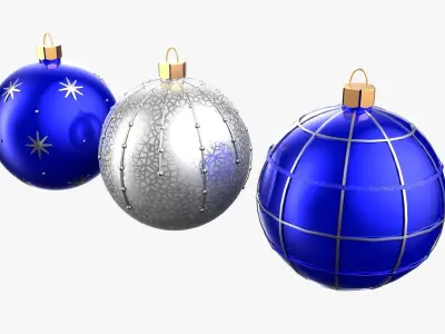 Christmas Tree Ornament Set4 - Blue White Low-poly 3D model