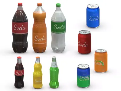  10 Supermarket Soda Drinks Collection Low Poly PBR Realistic