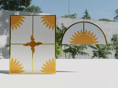 Medieval-modern-warm windows with abstract illustration 3D model