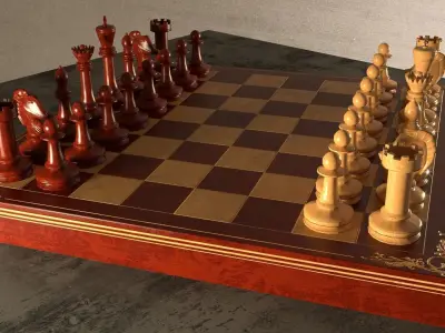 PBR Chess Set board with pieces Low-poly 3D model