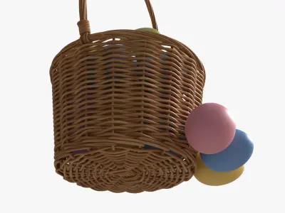 Easter Eggs in Wicker Basket with Handle 3D model