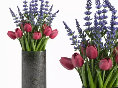 bouquet set04 tulip flower 3D model