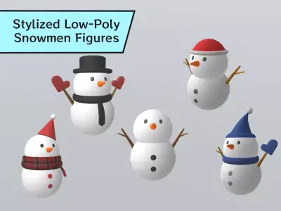 Stylized Low-Poly Snowman Decoration Figure Set Low-poly 3D model