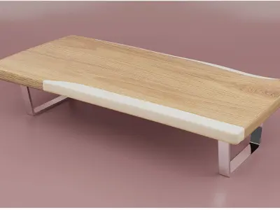Wooden Table with chrome legs  Low-poly 3D model